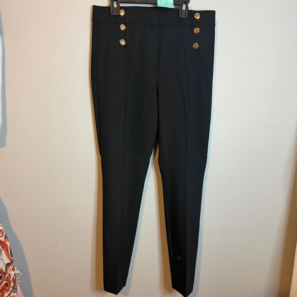 LOFT Black Skinny Pants with Gold Accents